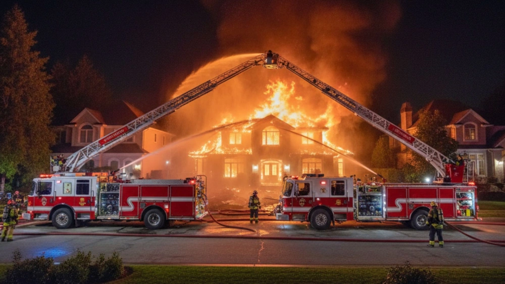 Ilustrasi rumah Hakim Pengadilan Tipikor Medan, Khamözaro Waruwu, mengalami kebakaran. [Gemini AI]